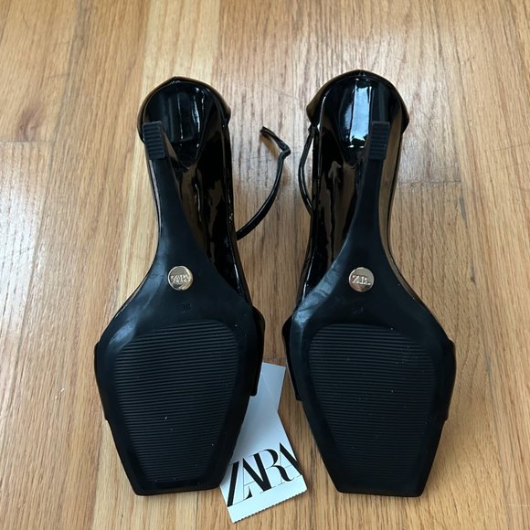 NWT Zara Black Patent Leather Wedge Sandals (Size 38/7.5) - Picture 10 of 10